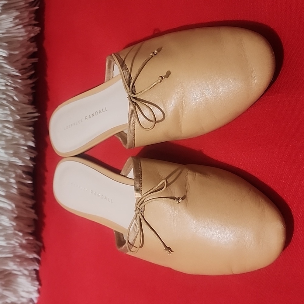 Loeffler Randall Beige Leather Bow Mules